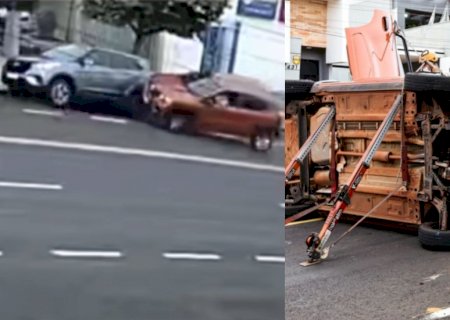 Câmeras de segurança flagraram o momento em que Kwid atinge Creta e tomba no Monte Líbano