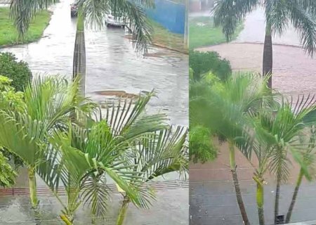Chuva chega forte e alaga ruas da região norte de Campo Grande