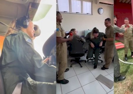 VÍDEO: Bombeira passa por trote com banho de óleo queimado após virar comandante em MS