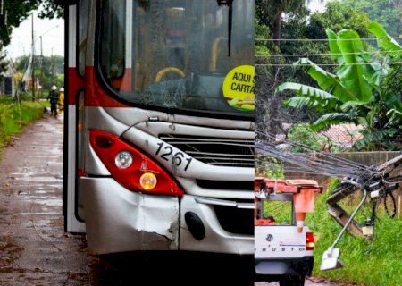 VÍDEO: Ônibus do Consórcio Guaicurus bate em poste e assusta moradores no Jardim Morenão
