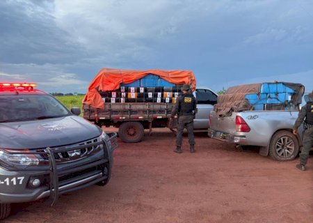 Caminhonetes roubadas são apreendidas com 10 toneladas de maconha na MS-180