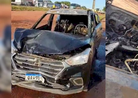 VÍDEO: Carro com motorista embriagado atropela pessoa, atinge caminhão e pega fogo