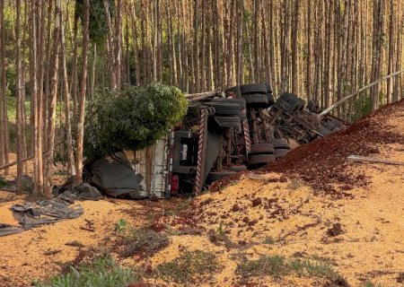 Motorista morre preso &agrave;s ferragens ap&oacute;s carreta tombar na MS-388